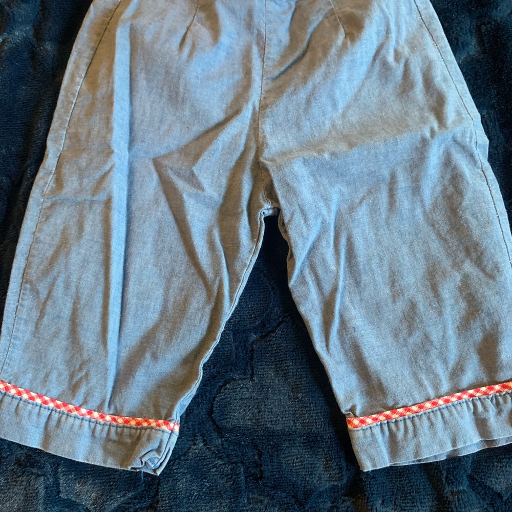 Vintage Stylish Kids denim chambray blue Pants with Red Trim handmade